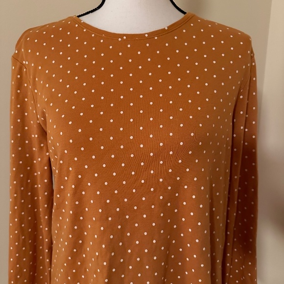 *CROFT & BARROW* Yellow x White Polka Dot Long Sleeve Shirt Size Large - Picture 2 of 6